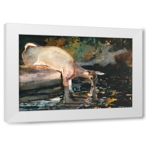 Deer Drinking White Modern Wood Framed Art Print by Homer, Winslow