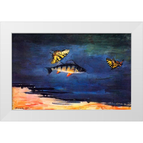 Fish And Butterflies White Modern Wood Framed Art Print by Homer, Winslow