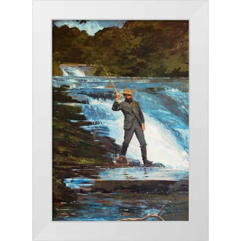 Fishing The Falls White Modern Wood Framed Art Print by Homer, Winslow