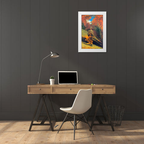 Gathering Autumn Leaves White Modern Wood Framed Art Print by Homer, Winslow