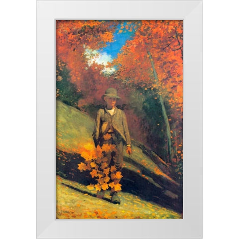 Gathering Autumn Leaves White Modern Wood Framed Art Print by Homer, Winslow
