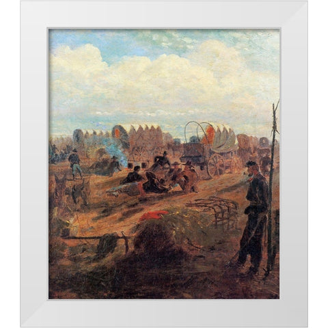 Halt Of A Wagon Train White Modern Wood Framed Art Print by Homer, Winslow