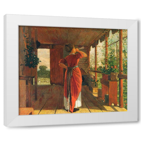 The Dinner Horn White Modern Wood Framed Art Print by Homer, Winslow