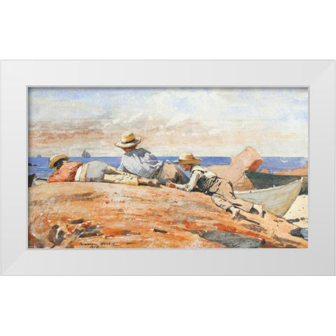 Three Boys On The Shore White Modern Wood Framed Art Print by Homer, Winslow
