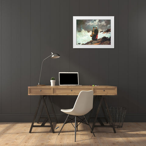 Watching The Breakers White Modern Wood Framed Art Print by Homer, Winslow