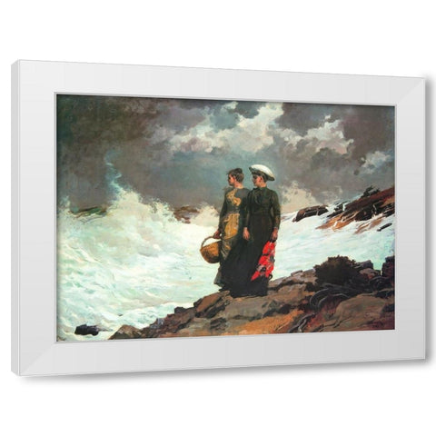 Watching The Breakers White Modern Wood Framed Art Print by Homer, Winslow