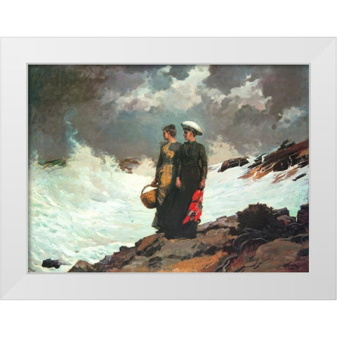 Watching The Breakers White Modern Wood Framed Art Print by Homer, Winslow