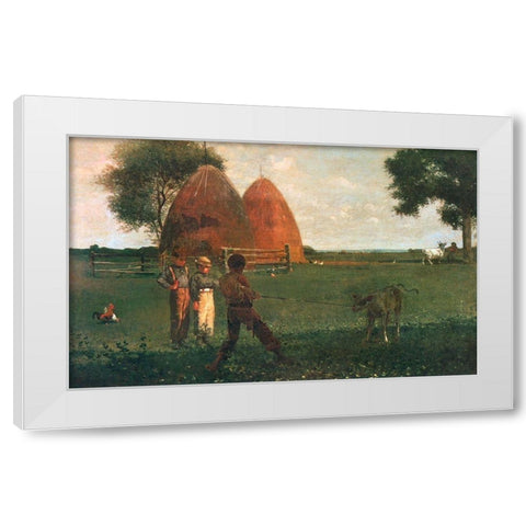Weaning The Calf White Modern Wood Framed Art Print by Homer, Winslow