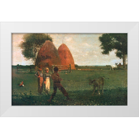 Weaning The Calf White Modern Wood Framed Art Print by Homer, Winslow