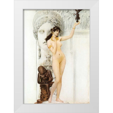 Allegory Of Sculpture 1889 White Modern Wood Framed Art Print by Klimt, Gustav