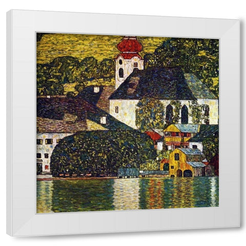 Church At Unterach On The Attersee White Modern Wood Framed Art Print by Klimt, Gustav
