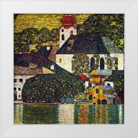 Church At Unterach On The Attersee White Modern Wood Framed Art Print by Klimt, Gustav