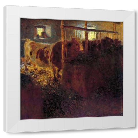 Cows In A Satble 1899 White Modern Wood Framed Art Print by Klimt, Gustav