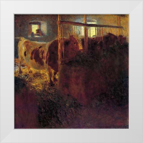 Cows In A Satble 1899 White Modern Wood Framed Art Print by Klimt, Gustav