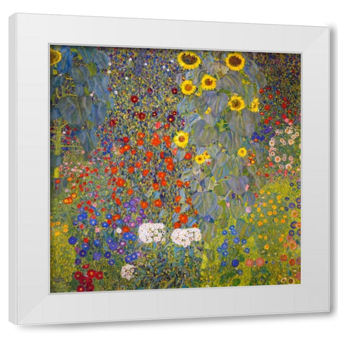 Farm Garden With Sunflowers White Modern Wood Framed Art Print by Klimt, Gustav
