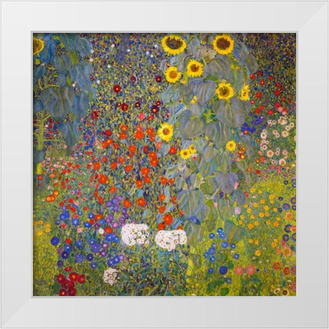 Farm Garden With Sunflowers White Modern Wood Framed Art Print by Klimt, Gustav