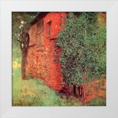 Farmhouse At Kammer White Modern Wood Framed Art Print by Klimt, Gustav