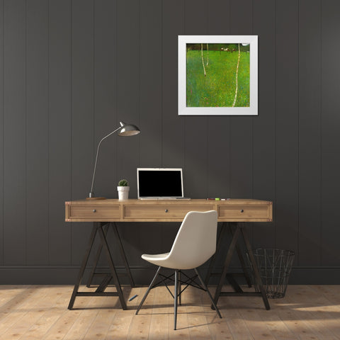 Farmhouse With Birch Trees White Modern Wood Framed Art Print by Klimt, Gustav