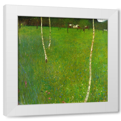 Farmhouse With Birch Trees White Modern Wood Framed Art Print by Klimt, Gustav