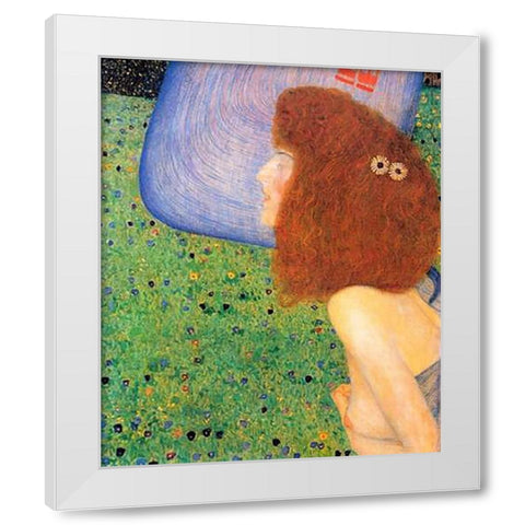 Girl With Blue Veil 1903 White Modern Wood Framed Art Print by Klimt, Gustav