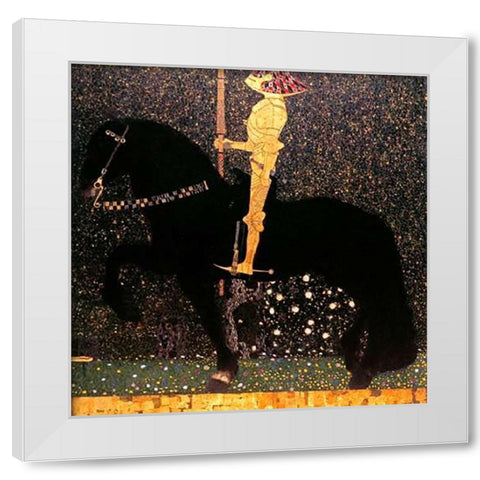 Golden Knight White Modern Wood Framed Art Print by Klimt, Gustav
