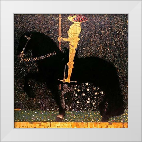 Golden Knight White Modern Wood Framed Art Print by Klimt, Gustav