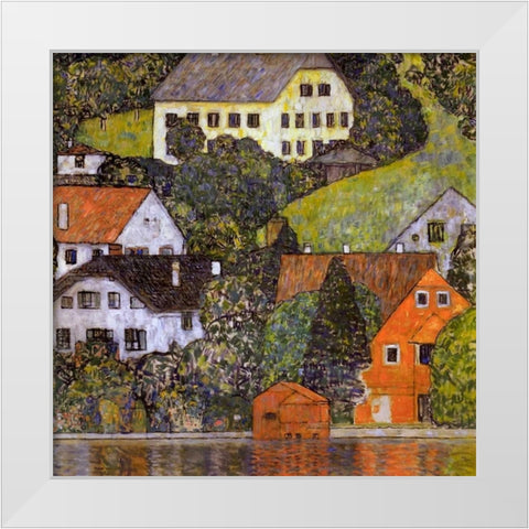 Houses In Unterach On Lake Atter 1916 White Modern Wood Framed Art Print by Klimt, Gustav