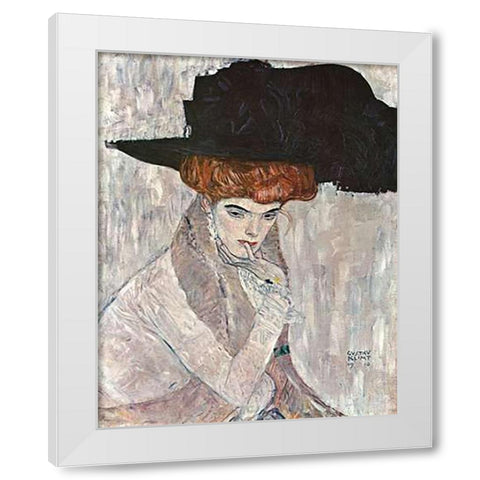 Lady With Black Feather Hat 1910 White Modern Wood Framed Art Print by Klimt, Gustav