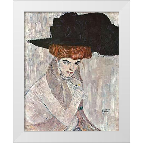 Lady With Black Feather Hat 1910 White Modern Wood Framed Art Print by Klimt, Gustav