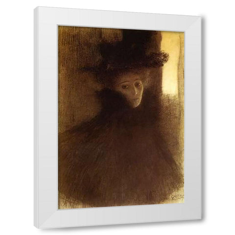 Lady With Cape And Hat 1898 White Modern Wood Framed Art Print by Klimt, Gustav