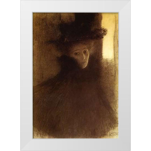 Lady With Cape And Hat 1898 White Modern Wood Framed Art Print by Klimt, Gustav