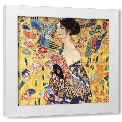 Lady With Fan White Modern Wood Framed Art Print by Klimt, Gustav