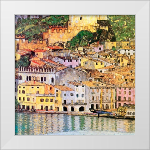 Malcesine On Lake Garda 1913 White Modern Wood Framed Art Print by Klimt, Gustav