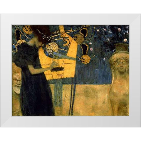 Music I White Modern Wood Framed Art Print by Klimt, Gustav