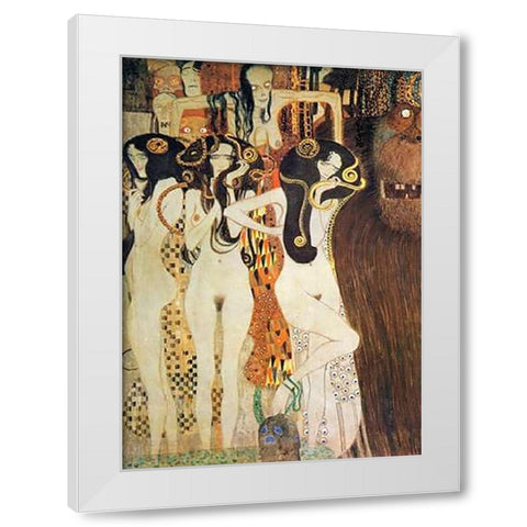 Sickness Mania And Death (detail Beethoven Frieze) 1902 White Modern Wood Framed Art Print by Klimt, Gustav