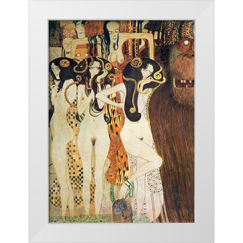 Sickness Mania And Death (detail Beethoven Frieze) 1902 White Modern Wood Framed Art Print by Klimt, Gustav