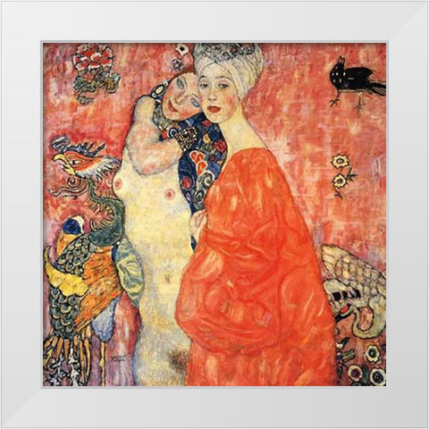 The Girlfriends 1917 White Modern Wood Framed Art Print by Klimt, Gustav