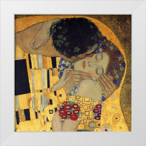 The Kiss - detail 3 White Modern Wood Framed Art Print by Klimt, Gustav