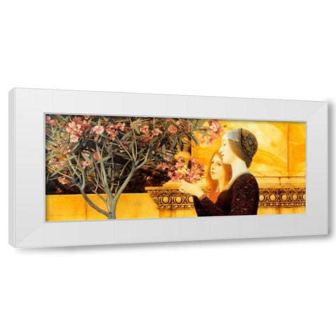 Two Girls With Oleander c. 1892 White Modern Wood Framed Art Print by Klimt, Gustav