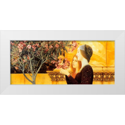 Two Girls With Oleander c. 1892 White Modern Wood Framed Art Print by Klimt, Gustav