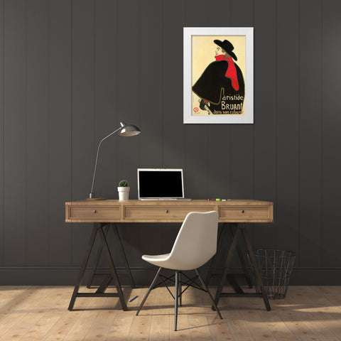 Aristide Bruant In His Cabaret White Modern Wood Framed Art Print by Toulouse-Lautrec, Henri