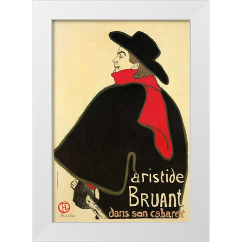 Aristide Bruant In His Cabaret White Modern Wood Framed Art Print by Toulouse-Lautrec, Henri