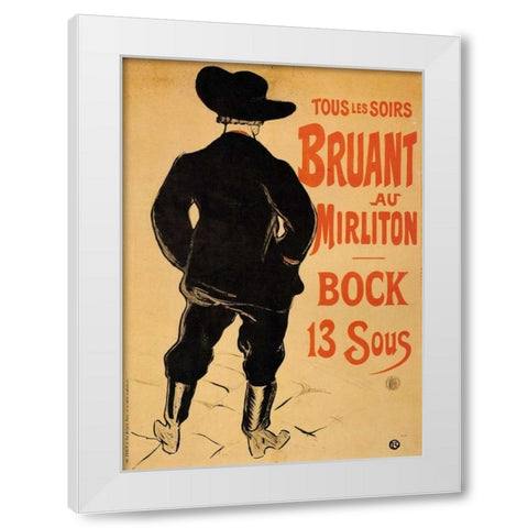 Bruant At The Mirliton White Modern Wood Framed Art Print by Toulouse-Lautrec, Henri