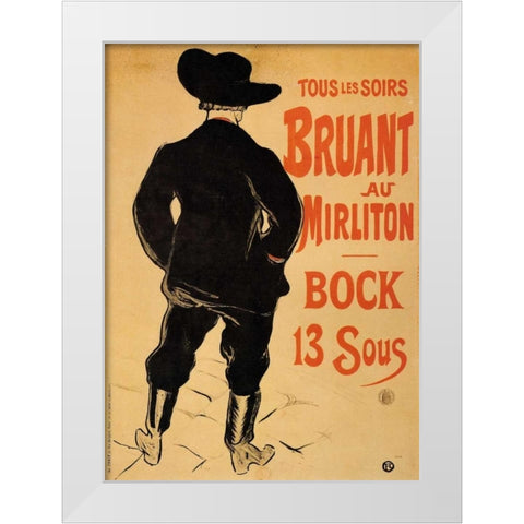Bruant At The Mirliton White Modern Wood Framed Art Print by Toulouse-Lautrec, Henri