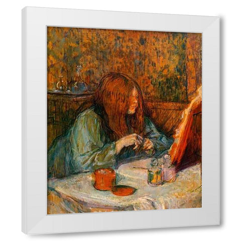 Mme Poupoule At Her Toilet White Modern Wood Framed Art Print by Toulouse-Lautrec, Henri