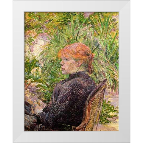 Red Haired Girl In A Garden White Modern Wood Framed Art Print by Toulouse-Lautrec, Henri