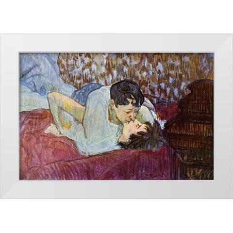 The Kiss White Modern Wood Framed Art Print by Toulouse-Lautrec, Henri
