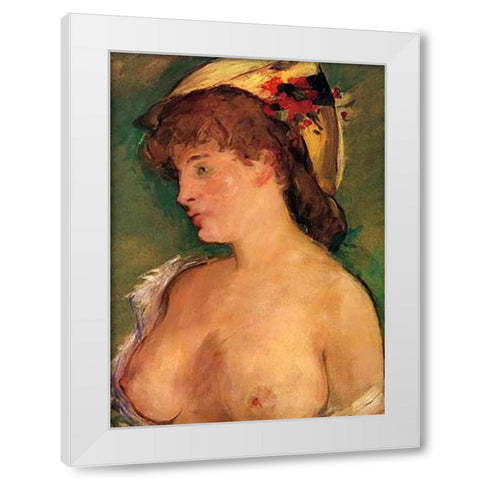 Blonde Woman with Bare Breasts White Modern Wood Framed Art Print by Manet, Edouard