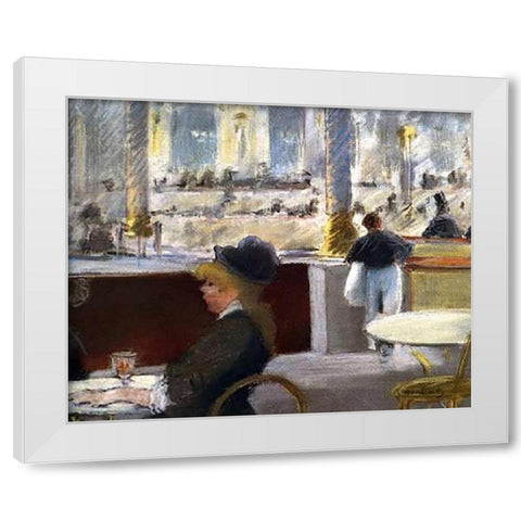 Cafe Place du Theatre Francais White Modern Wood Framed Art Print by Manet, Edouard