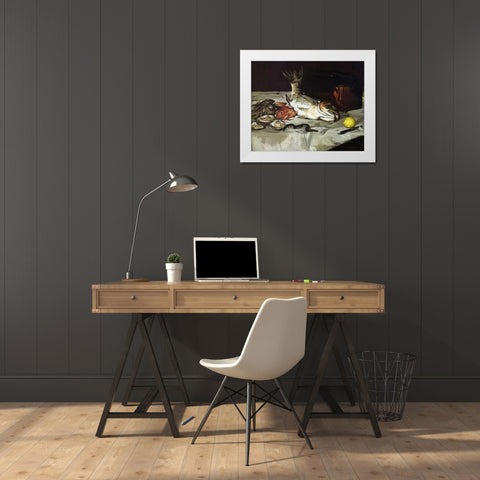 Fish White Modern Wood Framed Art Print by Manet, Edouard
